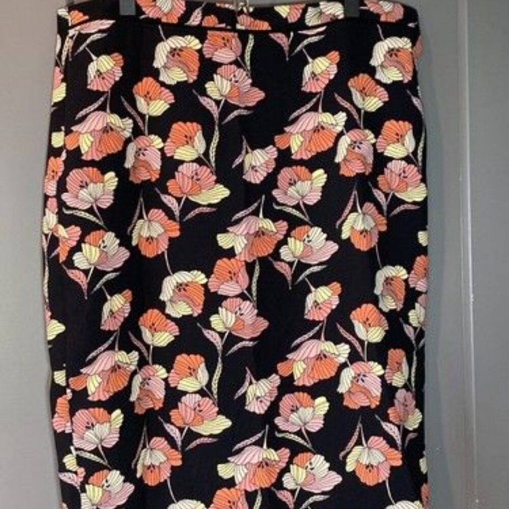 Floral Print Midi Skirt Womens Plus size 16 Black Pink Who What Wear
